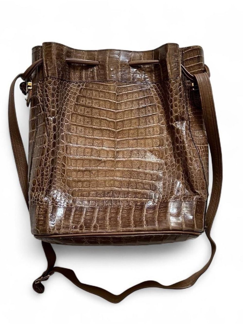 Vintage Bullocks Brown Crocodile Bucket Bag with Adjustable Strap